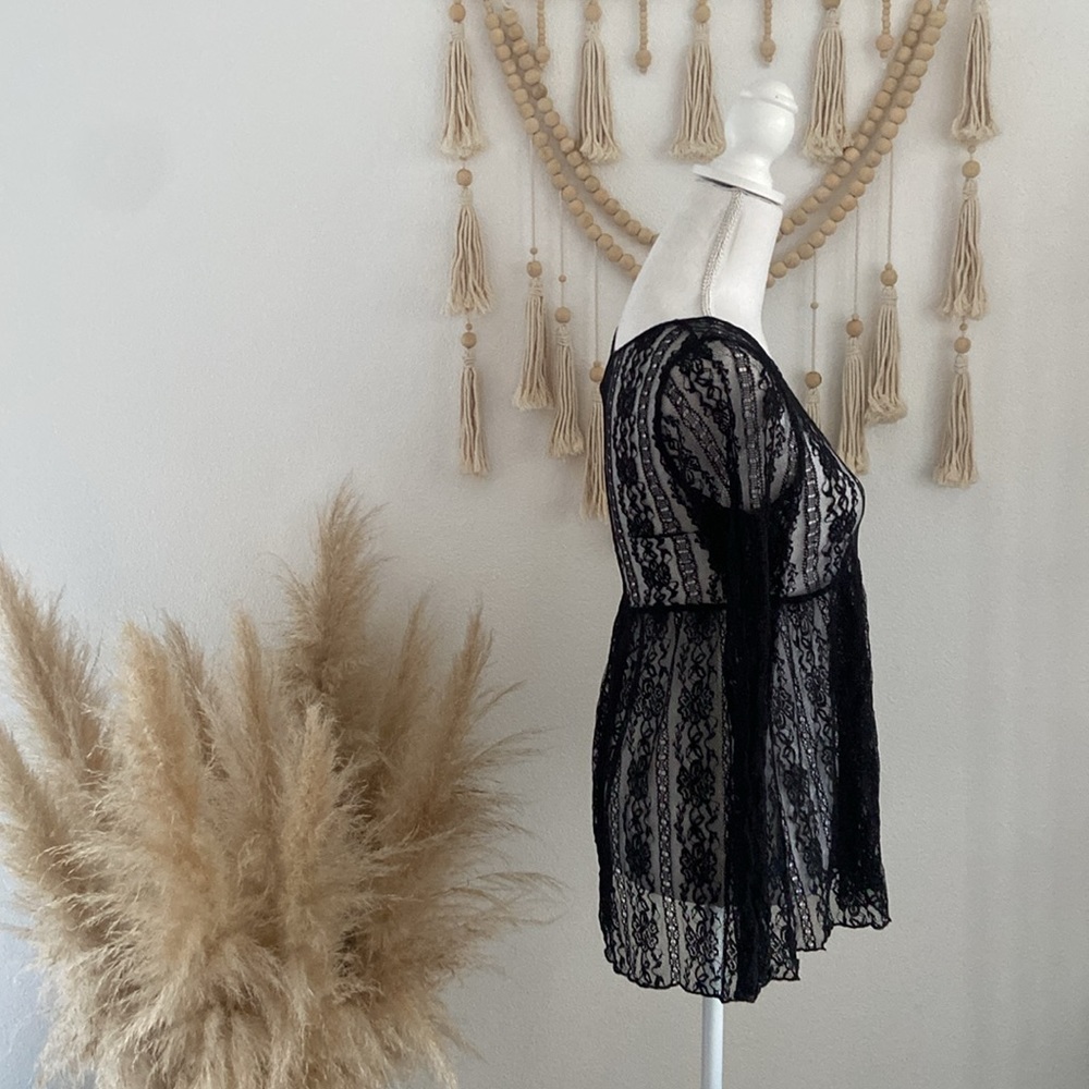 Nordstrom black lace babydoll top long sleeve sheer boho festival crochet medium - Picture 6 of 15